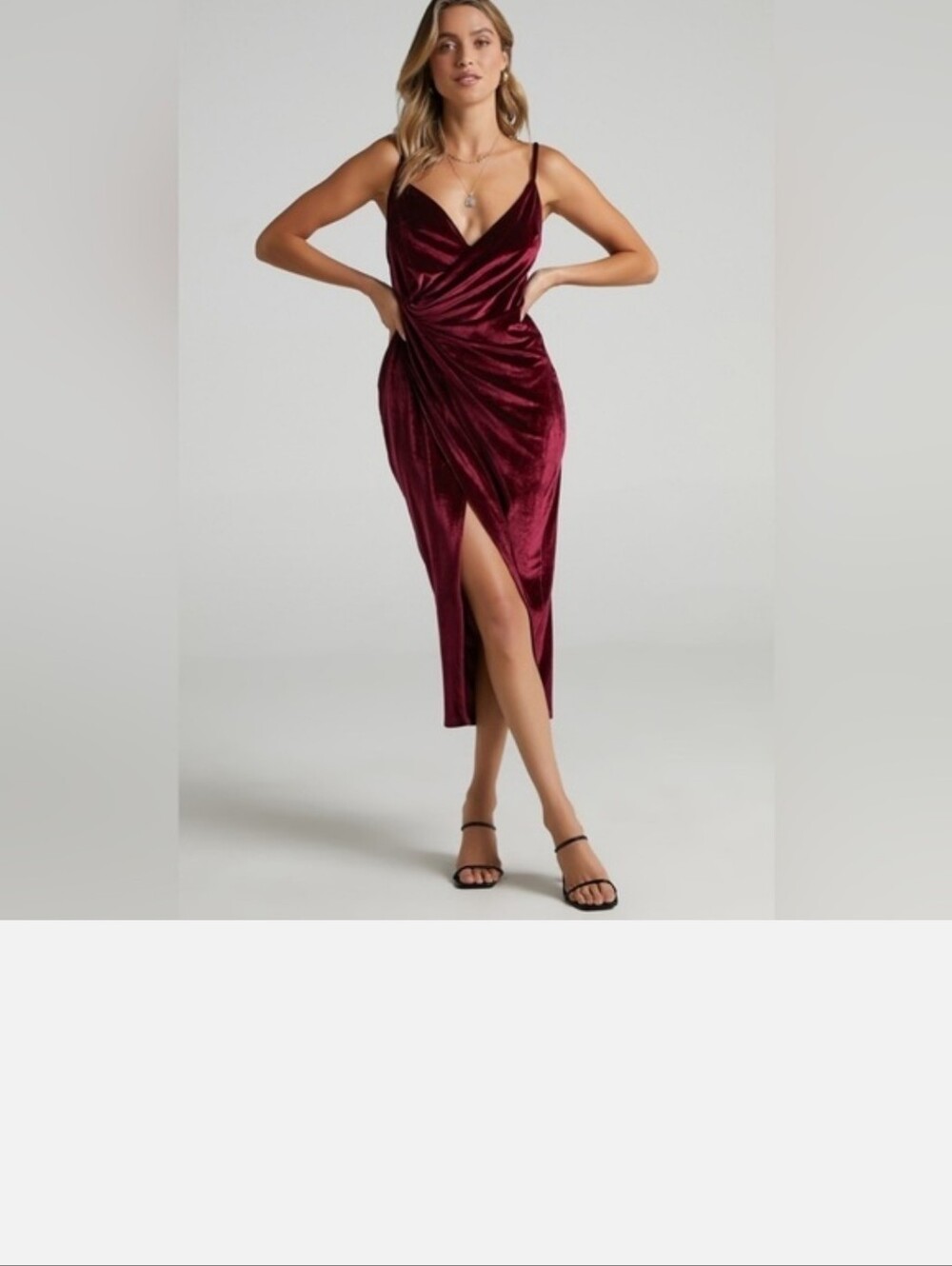 NWT SHOWPO LOVING BLIND MIDI DRESS DRAPED THIGH SPLIT DRESS IN WINE VELVET | 2